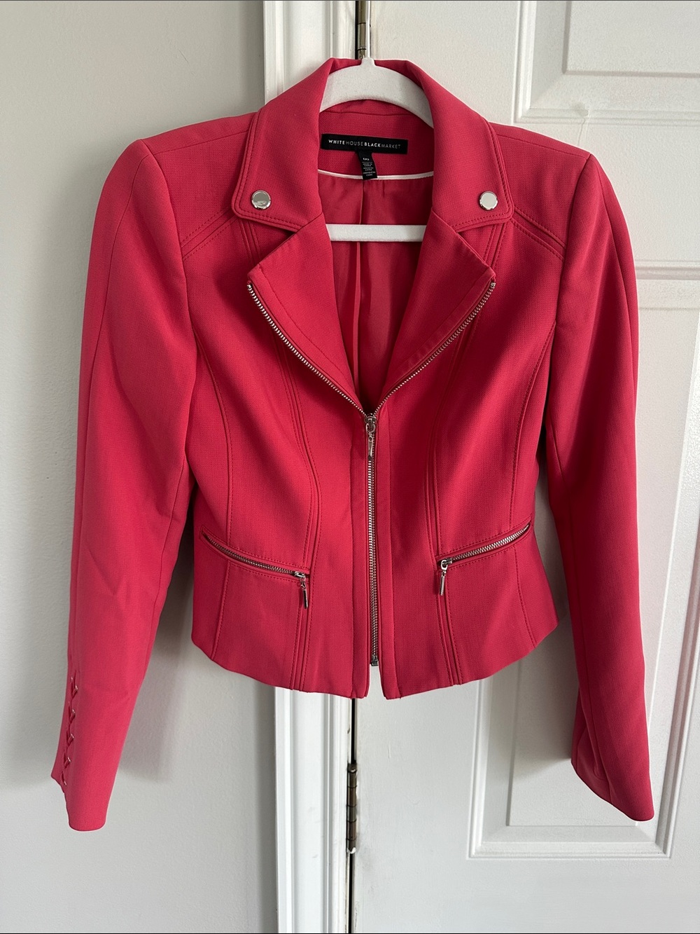 White House Black Market Hot Pink Moto Zip Blazer